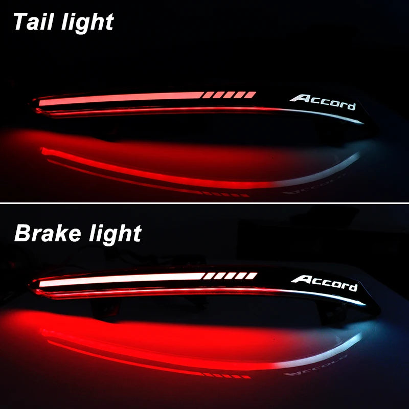 Close-up view of a red tail light and brake light assembly for a Honda Accord vehicle.