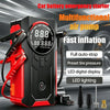 Schwarze und rote multifunktionale Luftpumpe für Auto-Batterie-Notstart mit digitaler Anzeige und LED-Beleuchtung