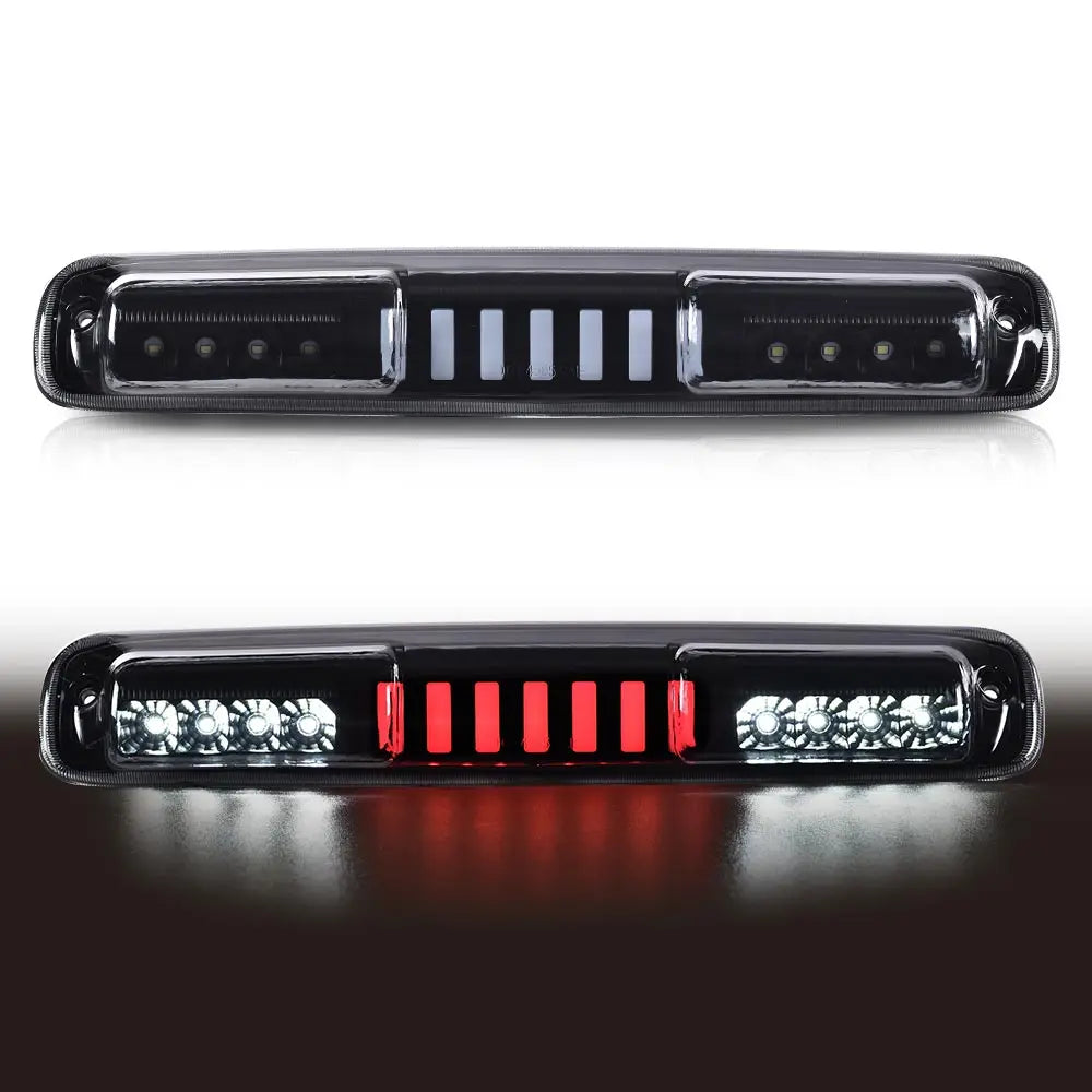 High-mount third brake light for Chevy Silverado/GMC Sierra featuring LED and strobe functions.