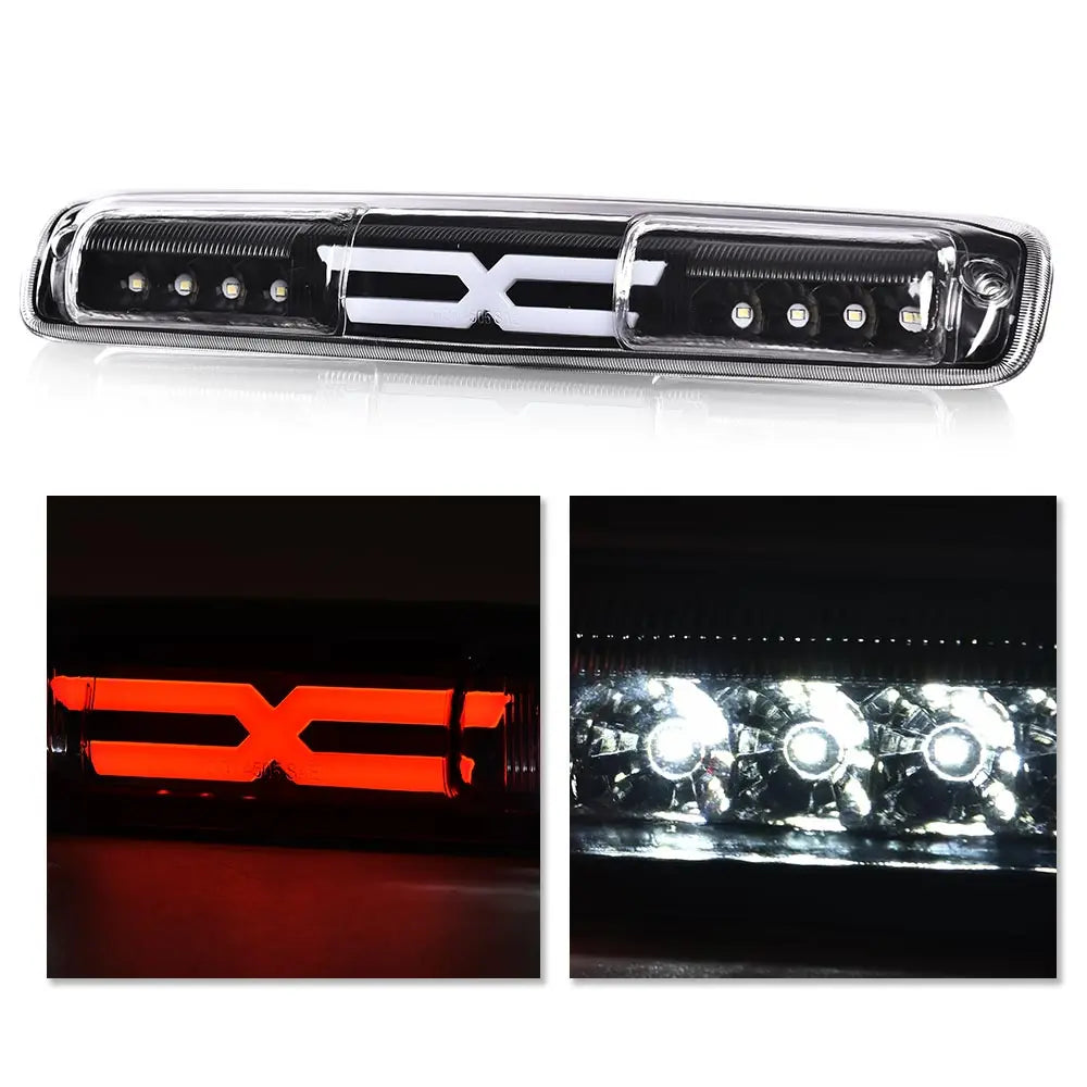 High-mount third brake light for Chevy Silverado/GMC Sierra featuring an X logo and multiple LED lights.