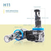 Kit de conversion d'ampoule de phare LED, montrant un module électronique argenté et bleu avec diverses mesures
