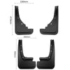 Black durable mud flaps for a Ford Maverick vehicle, shown in various sizes.