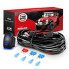 A red Jeep is shown next to a box containing a Night Light LED light bar and wiring harness kit.