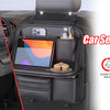 An 8 in 1 car seat back organizer featuring clear tablet holders, large pockets, strong straps, and durable material.