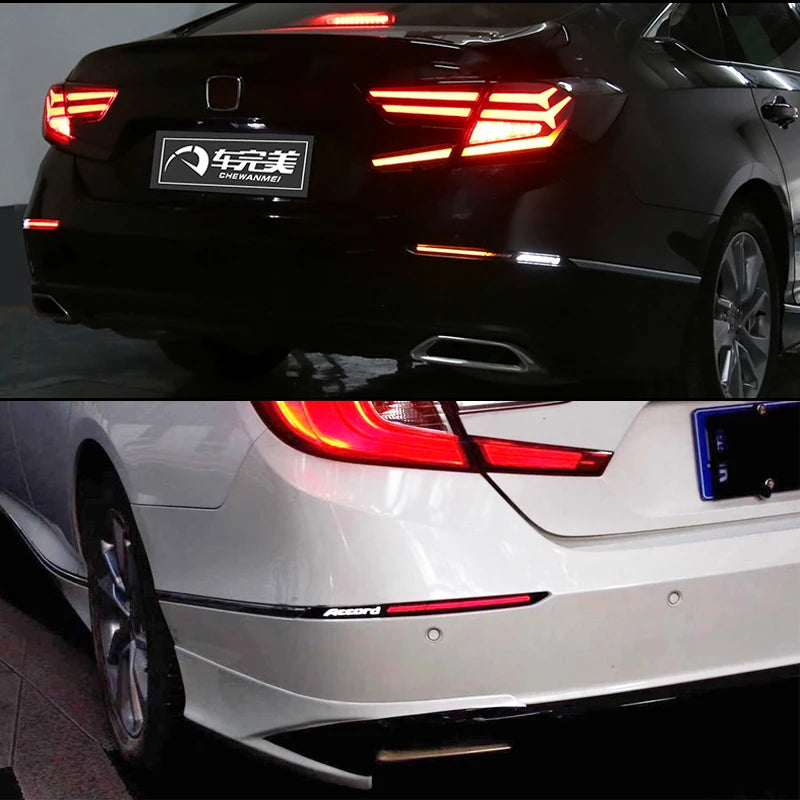 Close-up view of LED bumper reflector lights installed on a white Honda Accord.