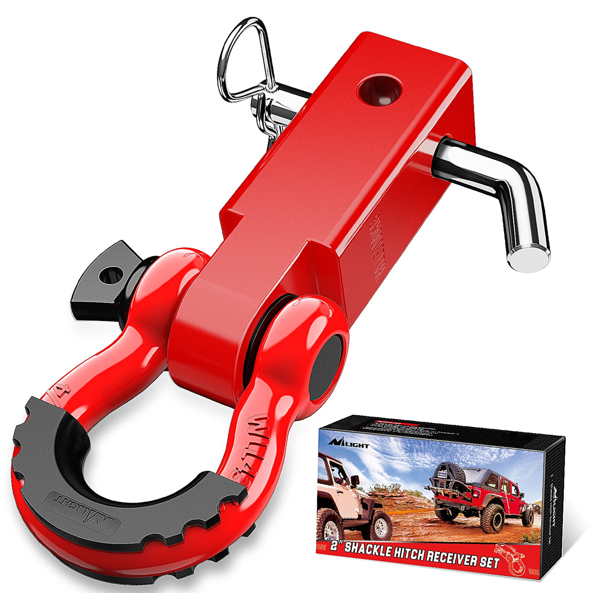 Rotes Schwerlast-Schackle-Hitch-Empfänger-Set für Offroad-Rettung.