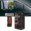 A black box of OGAS Glass Emulsion Oil Film Remover next to a car window showing before and after cleaning results.