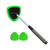 Extendable windshield cleaner tool with green microfiber pads and a gray handle