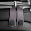 Purple car seat headrest hooks with black grips for vehicle organization