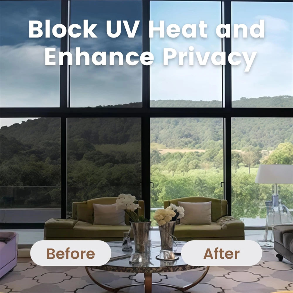 Vorher-Nachher-Vergleich von Fensterschutzfolie zur Erhöhung der Privatsphäre und Blockierung von UV-Hitze in einem Fahrzeug.