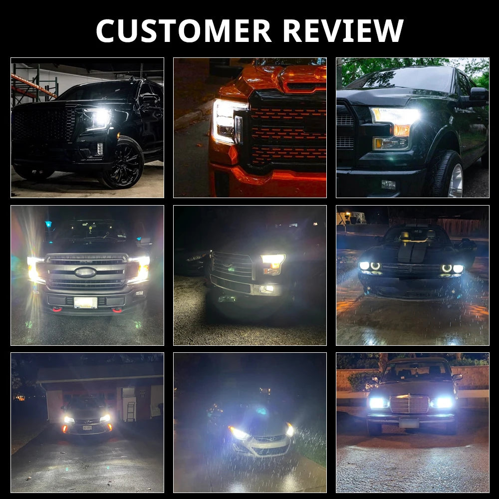 Collage de diverses conversions de phares LED de performance sur différents camions et véhicules.