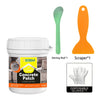 A set of tools including a stirring rod, scraper, and disposable gloves for the TEBM Concrete Patch powder repair mix.