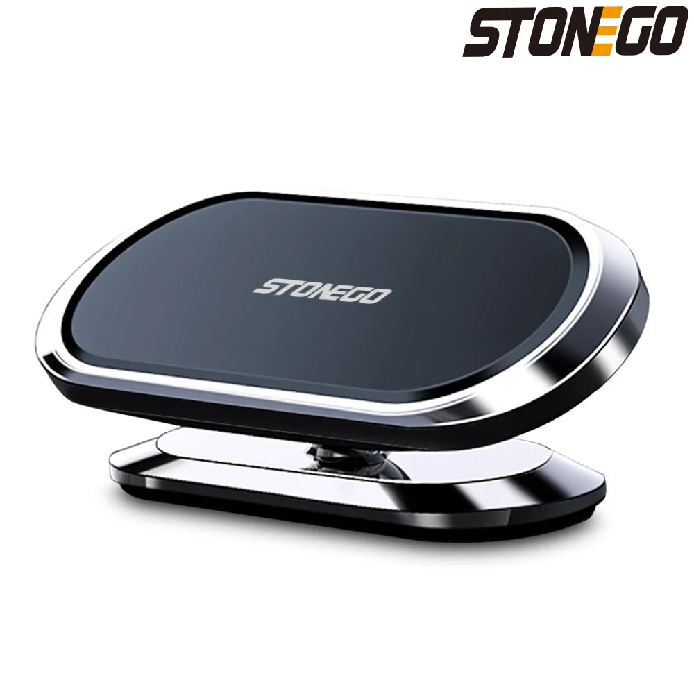Support magnétique noir robuste pour téléphone, voiture et bureau avec base argentée.