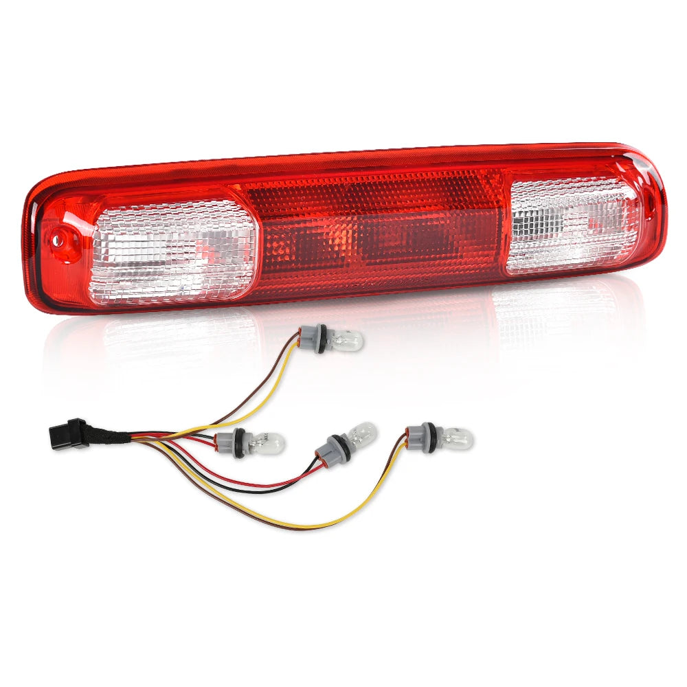 A red high-mount third brake light assembly for a Chevy Silverado or GMC Sierra truck.
