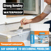 A hand applies a white sealant to a window frame using a brush, demonstrating strong bondiny waterproof properties.