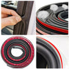 Rolls of universal car door rubber seal strips in black and red with foam insulation.