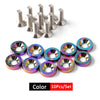 A set of ten anodized aluminum fender and bumper hardware screws in various colors.