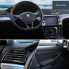 Close-up view of silver-plated universal car moulding trim strips on a vehicle interior dashboard.