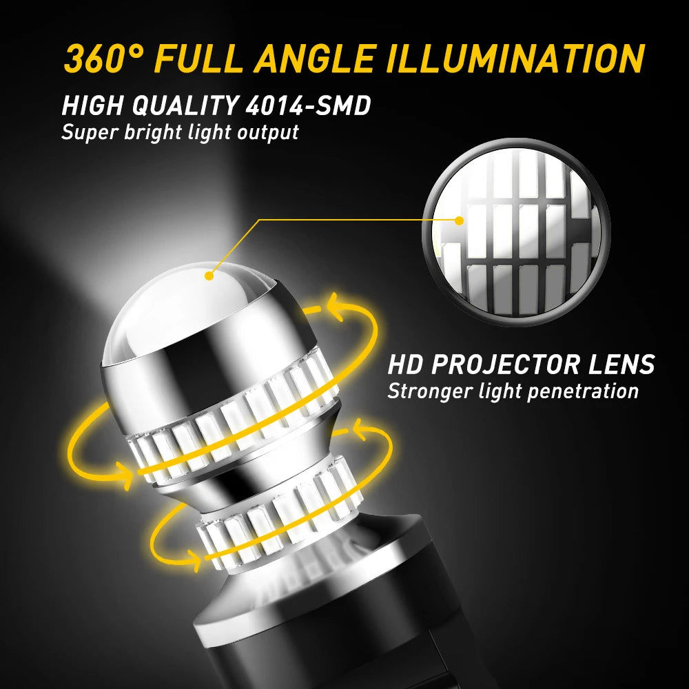 A close-up view of a spotlight or projector lens assembly demonstrating 360 degree illumination and light penetration.