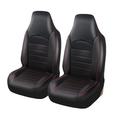 A set of black faux leather car seat covers for front and split bench seats.