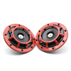 A pair of red electric air horn kits with black and silver components.