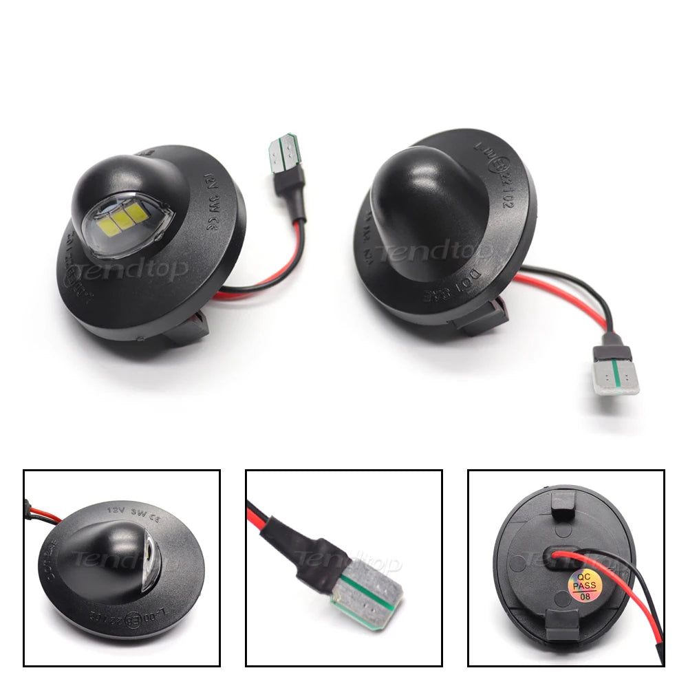 LED license plate lights for Ford trucks and SUVs showing the light assembly and wiring connections