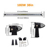 An 180W 38-inch LED light bar with mounting brackets and hardware components.