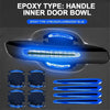 Set of eight fluorescent blue epoxy type door bowl stickers for car door handle protection