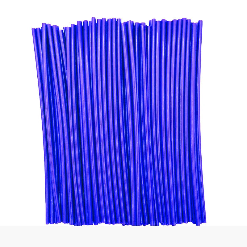 A bundle of bright blue motorcycle wheel rim spoke wrap kit.