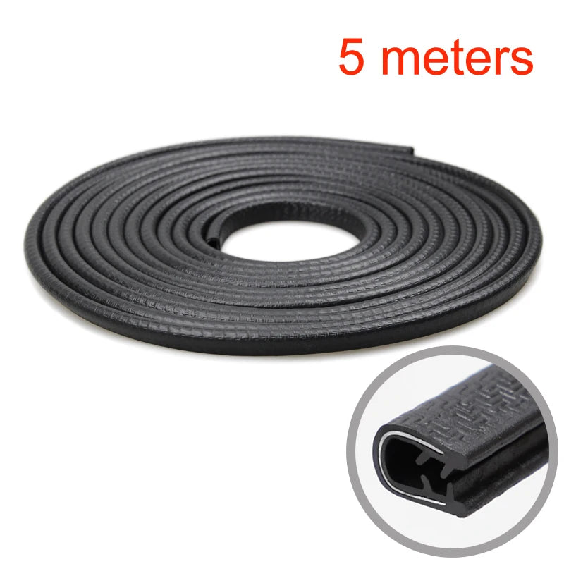 Roll of black U-shape car door edge protector trim, 5 meters long.