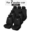 Black universal car seat covers set for a 7-seater car.