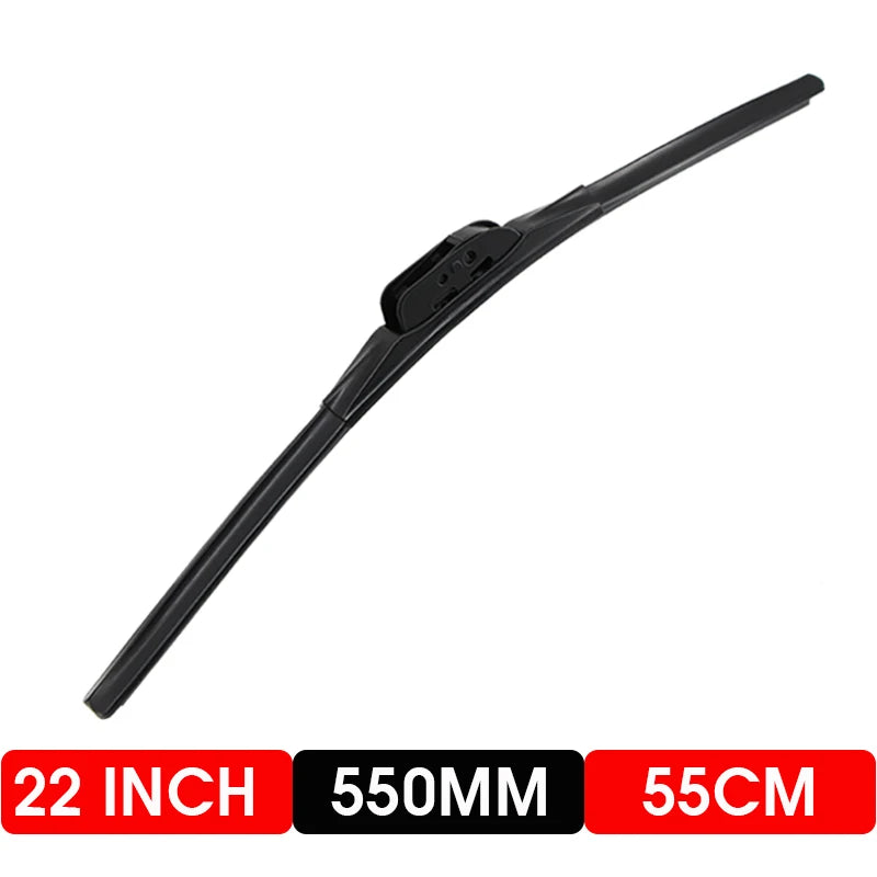 Black heavy-duty rubber windshield wiper blade with 22 inch span and 550mm length.