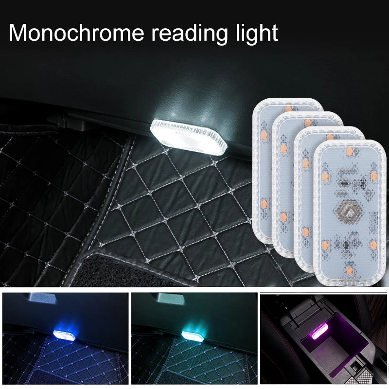 Monochrome reading light illuminating a quilted car interior surface.