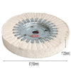 A circular precision cotton airway buffing wheel with a gray rim and serrated edges.