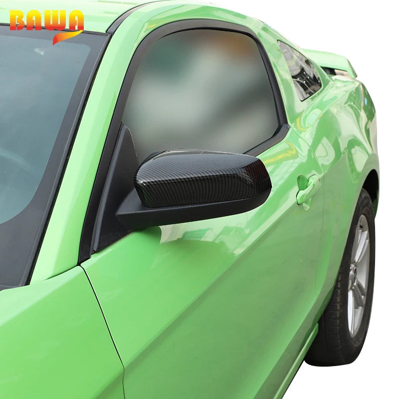 Green Ford Mustang rearview mirror cover set with black ABS protection shell