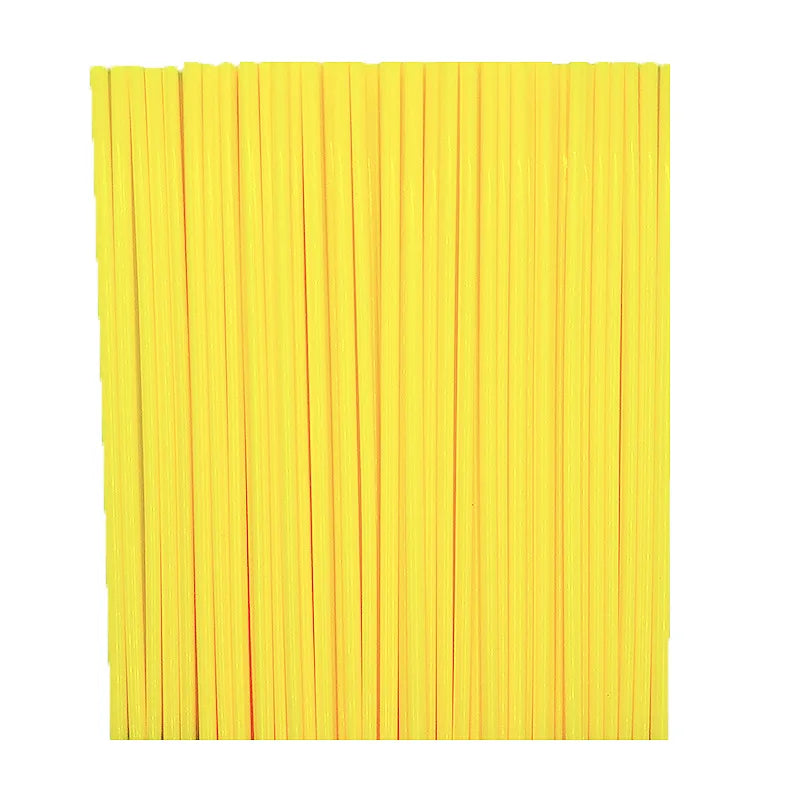 A bundle of bright yellow motorcycle wheel rim spoke wrap kit.