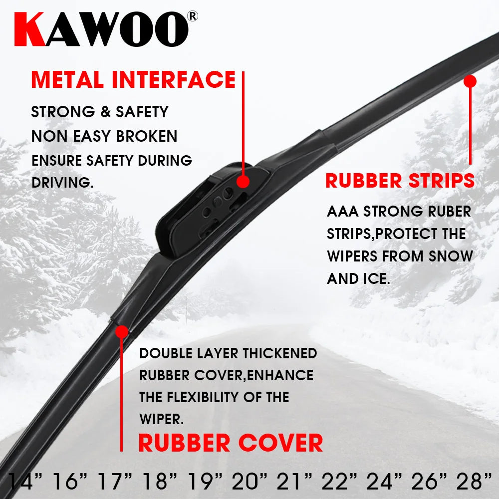 Close-up view of a heavy-duty rubber windshield wiper blade with metal interface and rubber strips for protection.