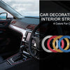 Car decoration interior strips showing four colors for choice on a car dashboard and steering wheel