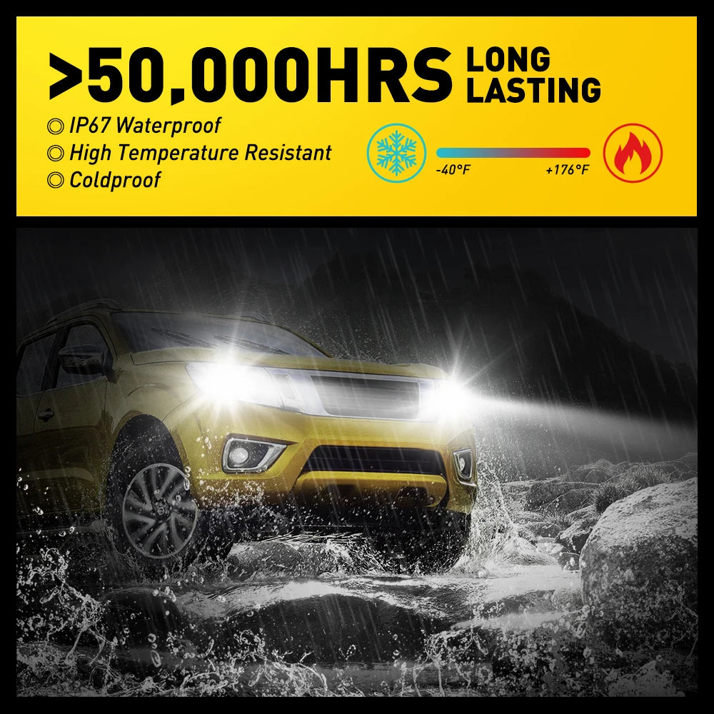 Un phare automobile jaune utilisé dans un environnement extérieur et humide.