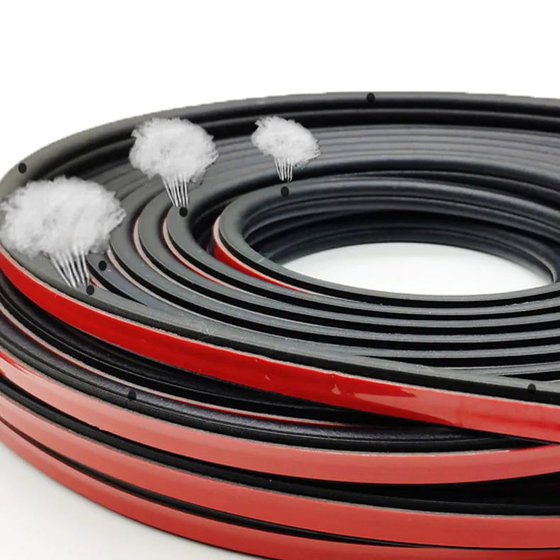 Roll of black and red universal car door rubber seal strips with white foam insulation