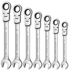 A set of chrome vanadium flexible pivoting head ratchet wrenches numbered 13 through 19.