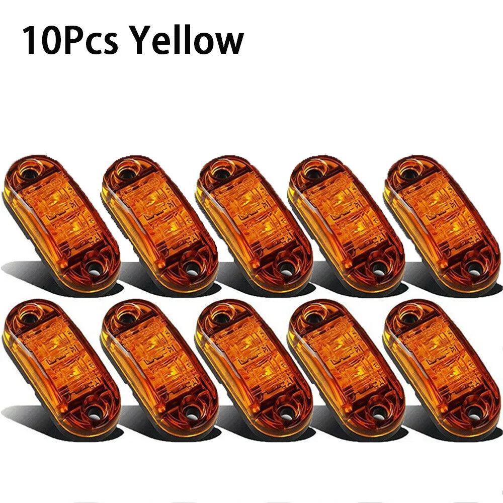 Ten yellow universal LED warning lights for trucks and trailers shown in various angles.