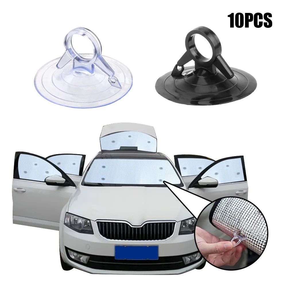 Ten heavy-duty suction cups for automotive use, including a circular and a disc shape.