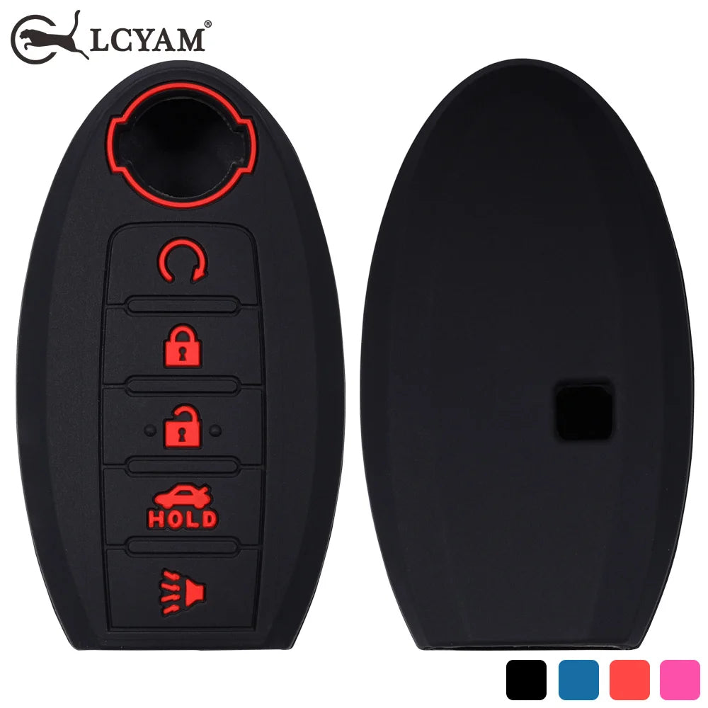 Black universal car key fob cover silicone with red indicators and a slot for the key.