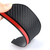 A black universal car rain eyebrow for a rearview mirror with a red accent, shown in a close-up view.