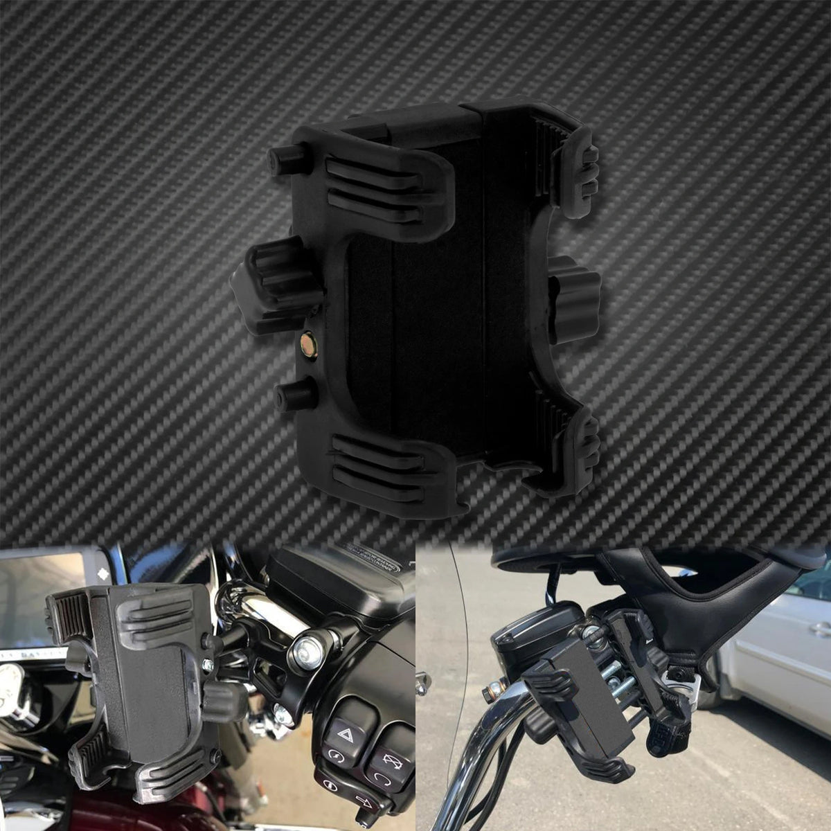 Support universel noir pour téléphone moto Harley-Davidson touring.