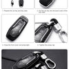 Installation steps showing how to attach a carbon fiber car key cover to a key.