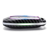 A black car key cover with a carbon fiber texture and illuminated buttons is shown on a white background.