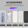 Accessories for mini wireless LED touch car interior lighting including a charging cable, adhesive tape, iron sheets, and mag