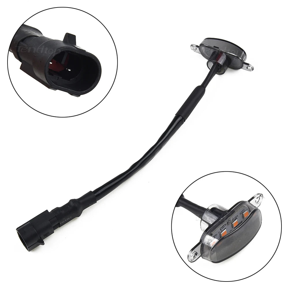 A black LED light kit for a front grille marker, shown with separate components and the complete wiring harness.